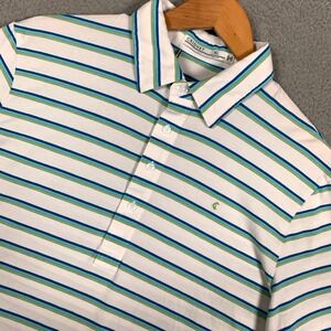 Criquet Polo Shirt Men's XL White/Blue/Green Stripe Stretch Pima Cotton Slim Fit